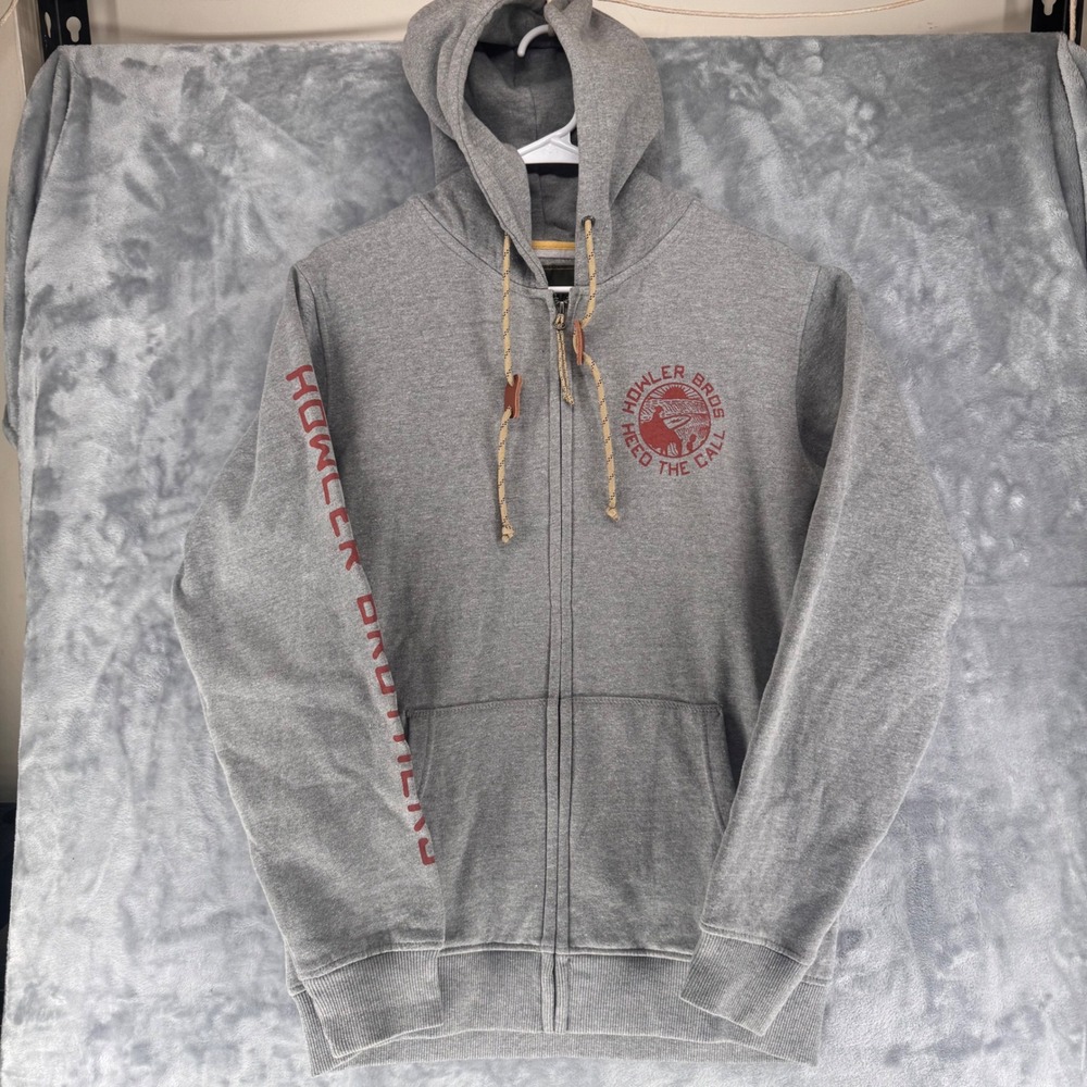 Howler Brothers Mens Grey Full‎ Zip Hoodie Sweatshirt Heed the Call Size S